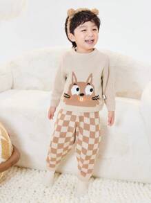 Balabala Young Boy Sleepwear Set Boys' And Girls' Loungewear, Toddlers' And Babies' Warm Half Velvet Pajamas, Parent-Child Cartoon