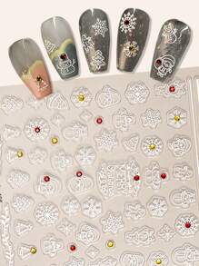 5D 闪光白色雪花美甲贴纸自粘滑块贴花圣诞新年冬季美甲设计装饰 DIY - 白色 - 查看 1