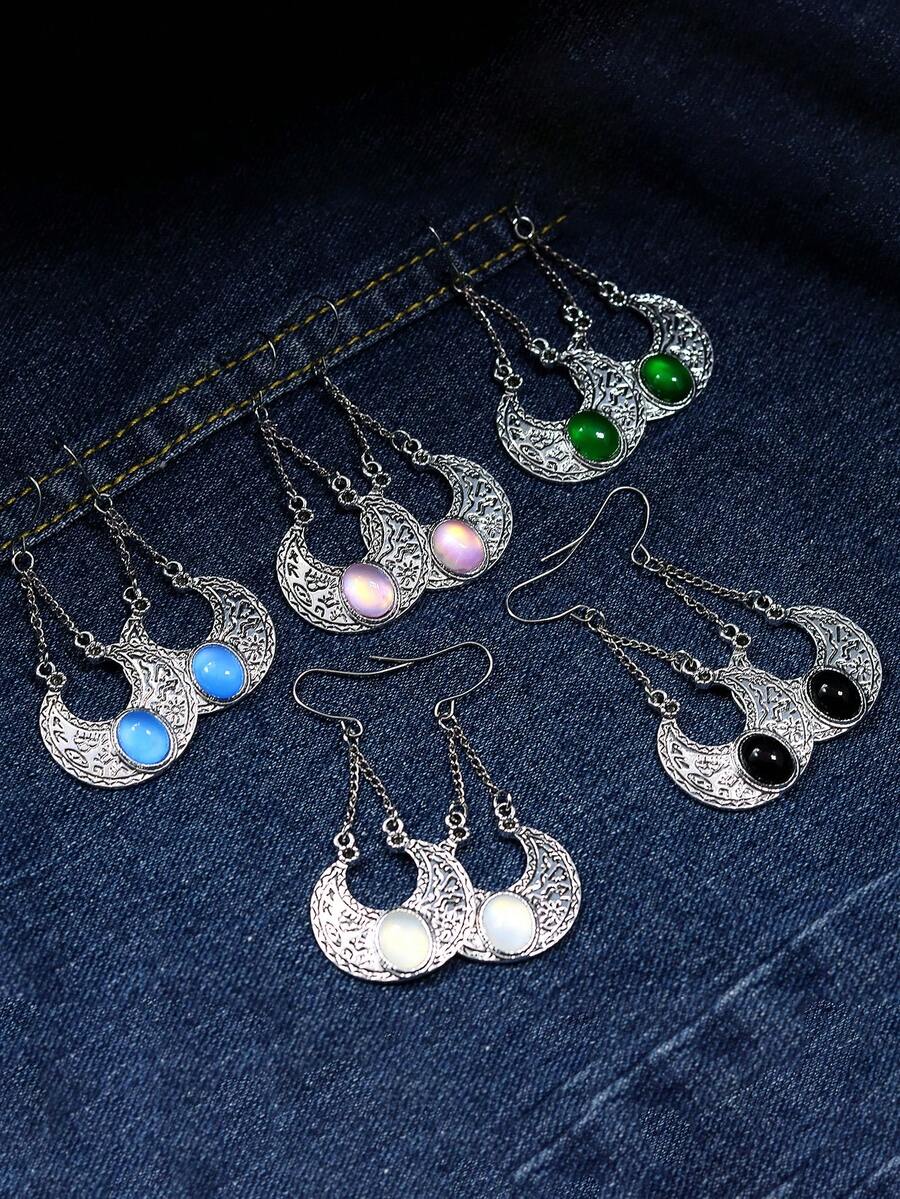 1 对复古闪亮镶嵌猫眼石女士时尚高贵耳环 - Earring - 查看 1