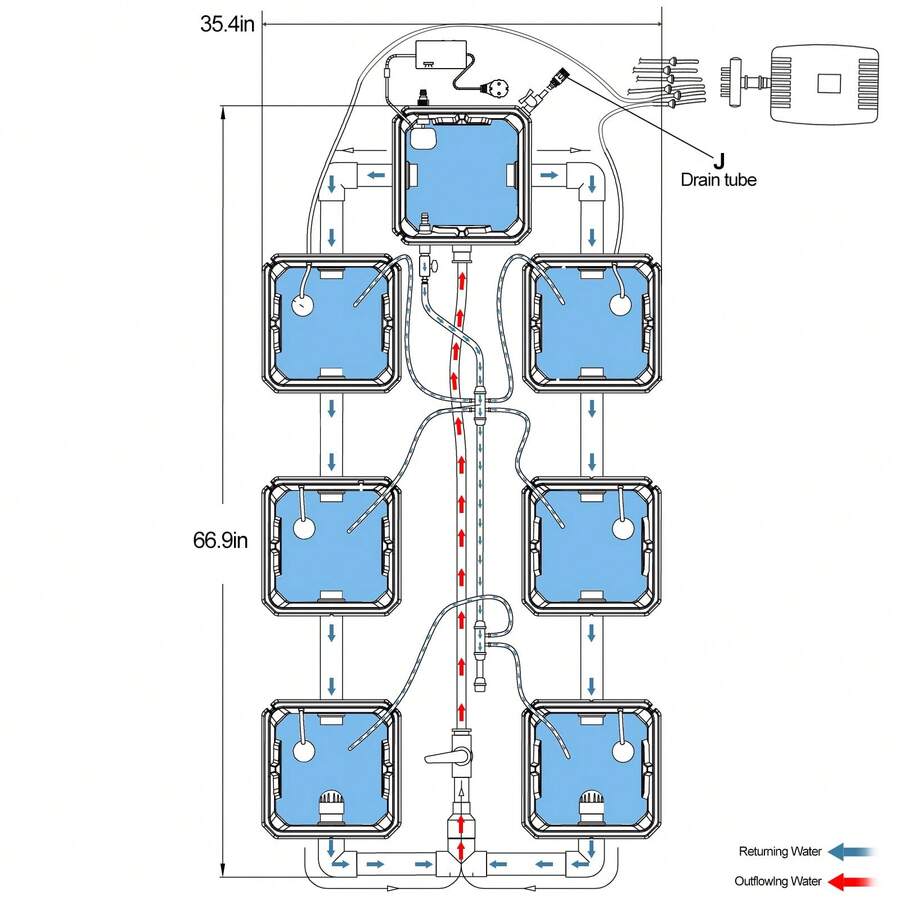 RDWC Hydroponics Grow System 6 Site + Reservoir, 7Gallon Top Drip