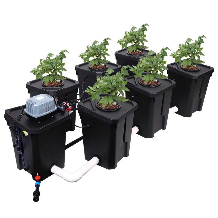 RDWC Hydroponics Grow System 6 Site + Reservoir, 7Gallon Top Drip