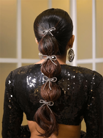 4pcs Women's Elegant Rhinestone Bow Hairclips, Suitable For Daily, Festival, Party And Banquet Wear Claw Clips Hair Claws Hair Barrettes, School Stuff, College, Winter Outfit For Women, Bows, Cute, Hair Accessories