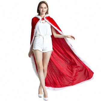 Length 150cm/170cm Christmas Hooded Cloak, Christmas Women Hooded Ponchos Show Costumes,Warm Long Winter Cape