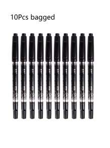 Black Permanent Marker Pen, 10pcs Fine Point Black Markers , Waterproof, Oil-Based, Small Double-Headed Marker Pen For Office And School Supplies, Cartoon Drawing And Sketching Back To School