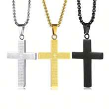 1pc Titanium Steel Esculpido Cruz Pingente Colar, Aço Inoxidável Cruz Pingente Unissex