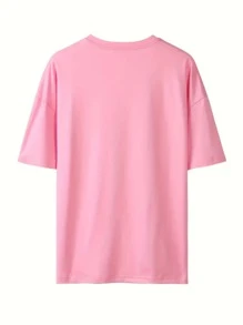 Love Yourself Butterfly Print Fashion Casual Sports Women Short Sleeve Set - Pink - View 3