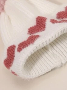 1 件婴儿绒球无檐小便帽、心形帽、护耳帽、舒适针织冬季温暖心形可爱儿童帽、户外配饰、冬季婴儿帽 - 1PC - 查看 9