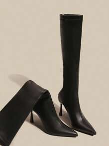 Fall/Winter 2025 New Pointed Toe High Heel Thigh High Boots, Women's Slim Heel Tall Boots, Black High Heel Shoes - Black - View 2