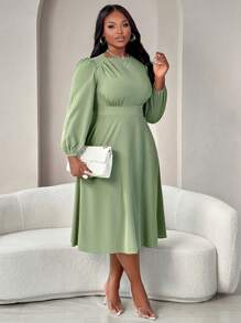 BIUBIU 节日音乐节母亲节万圣节新年情人节家庭外出工作正式优雅秋季春季冬季连衣裙婚礼宾客茶会成人雪儿制服喇叭裙女式长袖绿色长裙