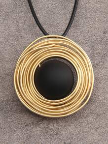 1pc Elegant Multi-Layer Round Gold Tone Necklace, Bohemian Style For Party, Vacation And Gift Jewelry, Long Black Necklace, Gift For Mother, Lover - Wax Rope - View 12