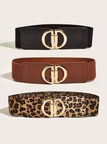 3pcs/Pack Women's Fashion Elegant Metal Buckle PU Elastic Waist Belt Sets - Multicolor - View 1