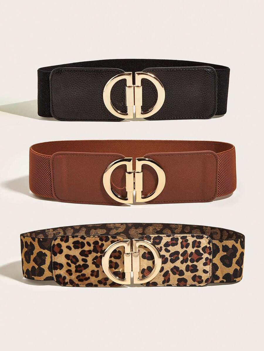 3pcs/Pack Women's Fashion Elegant Metal Buckle PU Elastic Waist Belt Sets - Multicolor - View 1