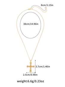 1pc Luxo Grande Tamanho Vintage Cobre Metal Galvanizado Ouro Cruz Pingente Colar, Unissex, Adequado Para Vida Diária, Casamento E Festa, Pode Ser Usado Sozinho Ou Em Camadas, Também Pode Ser Dado Como Um Presente. Vem Com Bolsa De Flanela