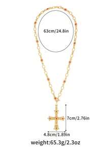 1pc Luxo Grande Tamanho Vintage Cobre Metal Galvanizado Ouro Cruz Pingente Colar, Unissex, Adequado Para Vida Diária, Casamento E Festa, Pode Ser Usado Sozinho Ou Em Camadas, Também Pode Ser Dado Como Um Presente. Vem Com Bolsa De Flanela