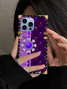 1pc Rhombus Gemstone Pattern Rectangle Fashion Shockproof Phone Case Compatible With Iphone/Compatible With Galaxy/Compatible With OPPO Reno/Compatible With Redmi Compatible With POCO C50/C51/A1/A2/12c/Compatible With POCO C55/12/12 5G/Compatible With POCO M6 Pro 5G/10C Models. There Is Also A Protective Film On The Pattern, Which Should Be Removed Before Use., International Version, Not The Domestic Version - Multicolor - View 1