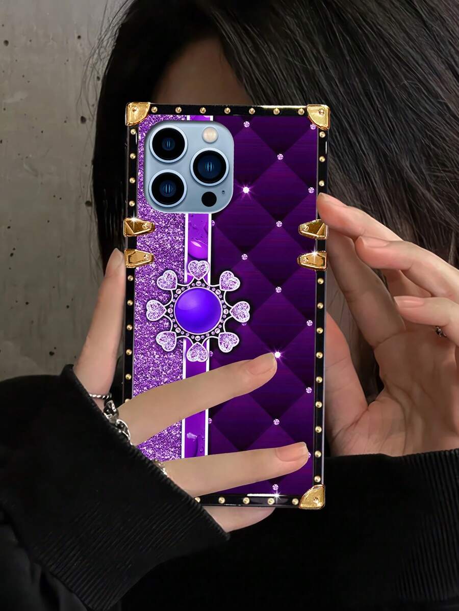1pc Rhombus Gemstone Pattern Rectangle Fashion Shockproof Phone Case Compatible With Iphone/Compatible With Galaxy/Compatible With OPPO Reno/Compatible With Redmi Compatible With POCO C50/C51/A1/A2/12c/Compatible With POCO C55/12/12 5G/Compatible With POCO M6 Pro 5G/10C Models. There Is Also A Protective Film On The Pattern, Which Should Be Removed Before Use., International Version, Not The Domestic Version - Multicolor - View 1