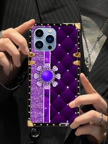1pc Rhombus Gemstone Pattern Rectangle Fashion Shockproof Phone Case Compatible With Iphone/Compatible With Galaxy/Compatible With OPPO Reno/Compatible With Redmi Compatible With POCO C50/C51/A1/A2/12c/Compatible With POCO C55/12/12 5G/Compatible With POCO M6 Pro 5G/10C Models. There Is Also A Protective Film On The Pattern, Which Should Be Removed Before Use., International Version, Not The Domestic Version - Multicolor - View 7