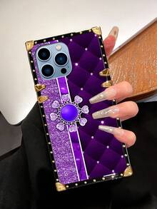 1pc Rhombus Gemstone Pattern Rectangle Fashion Shockproof Phone Case Compatible With Iphone/Compatible With Galaxy/Compatible With OPPO Reno/Compatible With Redmi Compatible With POCO C50/C51/A1/A2/12c/Compatible With POCO C55/12/12 5G/Compatible With POCO M6 Pro 5G/10C Models. There Is Also A Protective Film On The Pattern, Which Should Be Removed Before Use., International Version, Not The Domestic Version - Multicolor - View 2