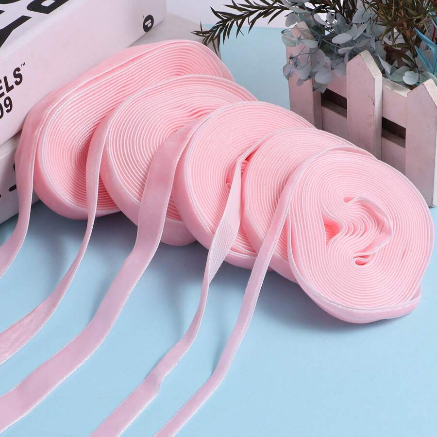 1pc 4.57m Pink Single-Sided Non-Stretch Colored Flocked Ribbon, Flocked Satin Ribbon, Flocked Satin Ribbon, Bow DIY For Clothing, Valentine's Day Decor (Length May Vary Slightly Due To Handmade Measurement) - Dark Pink - View 1