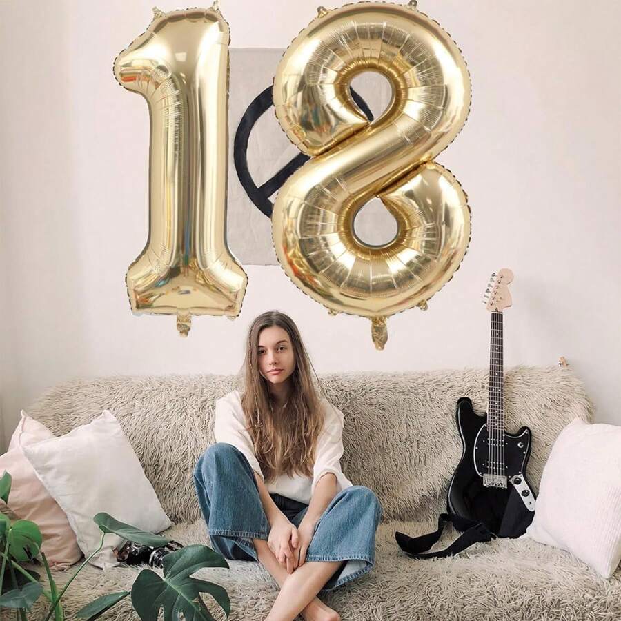 2 件/套 40 英寸 18 岁生日派对装饰铝箔气球白金色数字铝箔气球套装 - 40寸白金數字氣球 - 查看 1