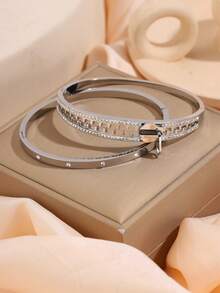 2 chiếc vòng tay bằng thép không gỉ, quà tặng trang sức tinh tế, chống thấm nước và chống mài mòn cho gia đình và bạn bè - Vòng tay dây kéo + kim cương bóng - Xem 8