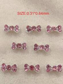 10 件闪亮粉红钻石蝴蝶结指甲饰品 - 水钻和合金 DIY 美甲装饰，无味美甲配件 - 粉色 - 查看 4
