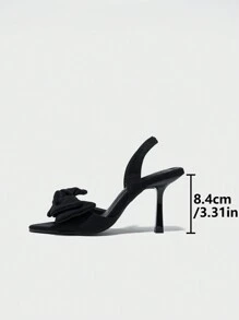 Women's Pointed Toe Butterfly Decor Elastic Back Strap Satin Stiletto High Heel Sandals, Elegant For Party, Daily Wear, Commuting, Summer Autumn Fashion - Black Valentines