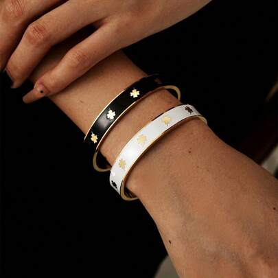 1 pieza Brazalete de acero inoxidable con forma de C minimalista para mujer, diseño multicolor, apto como accesorio de moda para uso diario casual