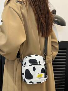 Túi đeo chéo họa tiết bò mini, Ví họa tiết bò giản dị hợp thời trang dành cho nữ - Đen và trắng - Xem 2