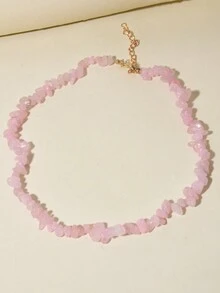 1 件女式天然石串珠项链 - 粉色 - 查看 4