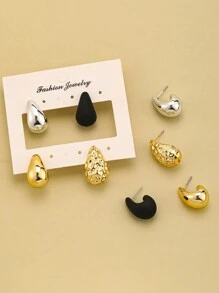 8pcs/Set Elegant & Delicate Water Drop Shaped Earrings Set, Lightweight CCB Material, Suitable For Women's Daily Wear