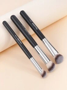 MAANGE 3pcs Professional Makeup Brush Set, Including Concealer Brush, Contour Brush And Powder Brush, Made Of Soft And Skin-Friendly Fiber Material, Portable, Ideal Gift For Women And Girls. The Set Includes Makeup Brushes, Makeup Tools, Full Makeup Set, Makeup Brush Set, Makeup Gift Box, Etc. - Black - View 3