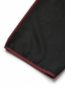1pc Men's Moroccan Traditional Red Floral Embroidered Robe, Black Background, Soft Polyester Fabric, Comfortable And Loose Casual Wear
