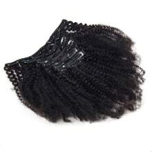 BINF African American Afro Kinky Curly Clip Ins Hair Extension Human Hair 8Pcs/Set 120 Gram With 20 Clips Brazilian Curly Clip In Hair Extensions Real Natural Human Hair Afro Kinky Curly Virgin Hair Clips In For African Women Full Head Kinky Curly Human Hair Clip Ins Extension Double Weft Curly Clip Ins Human Hair - Natural Black - 查看 8