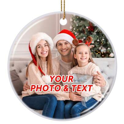 Personalized Double-Sided Custom Christmas Tree Ceramic Ornaments, Customized Photo Christmas Ornaments Family Pendant Holiday Decoration Ball Wedding Party, Add Your Picture (Round)