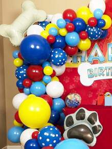 120 件爪印气球拱门套装，铝箔狗骨头和爪子气球（红色、黄色、蓝色）适用于狗狗主题男孩生日派对装饰，返校情人节 - 彩色 - 查看 2
