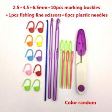 14/20 pièces set de crochets en aluminium, taille 2 mm-10 mm, comprend crochets, ciseaux à laine, marqueurs, aiguilles en plastique, couleurs aléatoires, idéal pour les débutants, outils de tricot