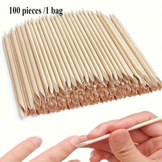 100 pezzi / 200 pezzi Spingipelle e bastoncini per la pulizia delle unghie in legno, lima e tampone per unghie, strumenti per manicure inodori adatti per uso fai-da-te e in salone