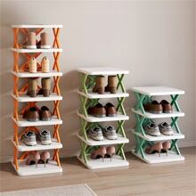 7-Tier Foldable Plastic Shoe Rack, Compact Space-Saving Home Entryway Shoe Storage Shelf - Mint - View 4