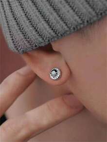 Men's 1pc Rhinestone Decor Magnetic Earring, For Jewelry Gift And Party - Black - View 8