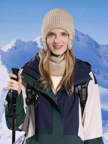 1 chiếc mũ len mùa đông ấm áp cho nữ có lớp lót giữ nhiệt, mũ thể thao ngoài trời chống gió, phong cách đường phố cổ điển thanh lịch giản dị - Màu be - Xem 4