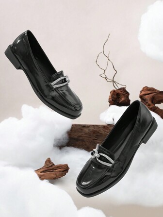 时尚水钻带蝴蝶结方头女式平底穆勒鞋