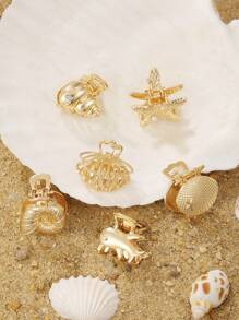 6pcs Retro Metal Ocean Themed Hair Clips For Women - Starfish, Shell, Crab Design Side Bangs And Claw Clips Hair Jaw Clip Hair Clamps Hair Clutch Hair Claw Clip Fall Winter Hair Accessories For Women For Vacation Outfits Woman - Multicolor - View 3