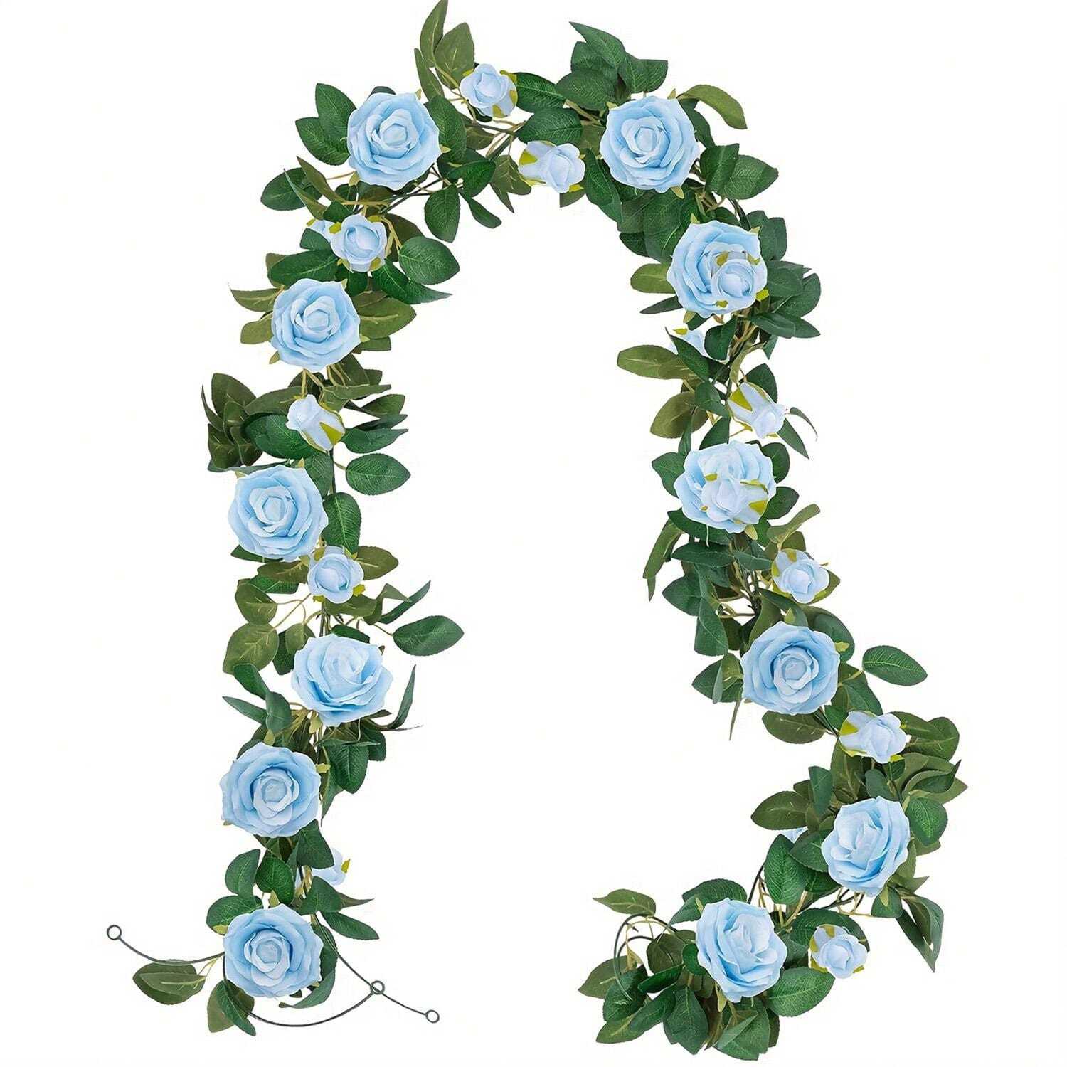 1pc, Artificial Flower Vines, Fake Silk Blue Rose Garland, Hanging