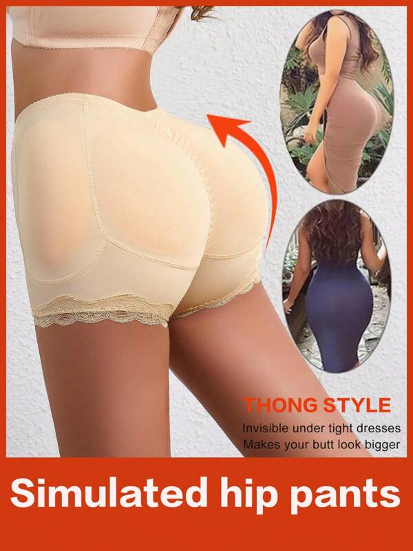 1pc Women's Shaping Shorts With Lace Trim, Butt Lifting, Tummy Control, Detachable Sponge Pad