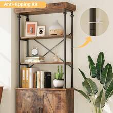 Tall Bookshelf With Doors 73.62 Industrial Storage Open Rack Shelf With Cabinet Wood And Metal Bookcase Farmhouse Bookshelves Large Vintage Display Rack Home Office - 棕色 - 查看 5