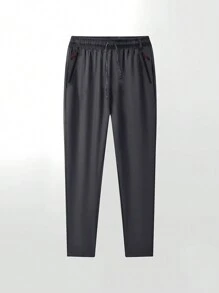 Boyfriend Style Men's Athletic Track Pants, Quick Dry Straight Leg Jogging Trousers With Zipper Pockets, Breathable Sports Workout Sweatpants - Dark Grey - View 3