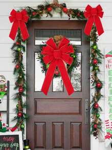 1 件红色圣诞蝴蝶结户外装饰、圣诞树顶饰蝴蝶结、天鹅绒花环蝴蝶结，适用于圣诞节、家居前门装饰、场景装饰、节日装饰、房间装饰、家居装饰、主题派对装饰、圣诞装饰、圣诞蝴蝶结 - 彩色 - 查看 5