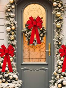 1 件红色圣诞蝴蝶结户外装饰、圣诞树顶饰蝴蝶结、天鹅绒花环蝴蝶结，适用于圣诞节、家居前门装饰、场景装饰、节日装饰、房间装饰、家居装饰、主题派对装饰、圣诞装饰、圣诞蝴蝶结 - 彩色 - 查看 3