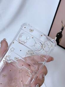 1pc Transparent 4-Corner Shockproof Case With Card Slot, Colorful Painted Hollow Bear Star Bowknot Pattern TPU Phone Cover Compatible With IPhone 15/15 Pro/15 Plus/15 Pro Max/16/16 Pro/16 Plus/16 Pro Max, Galaxy S23 Ultra/A14/A24, Redmi Note 12 Pro, Pixel 8/8 Pro